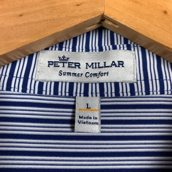 Peter Millar Portmarnock Heritage Polo Shirt Men's Large Navy/White Striped Golf - Picture 2 of 10